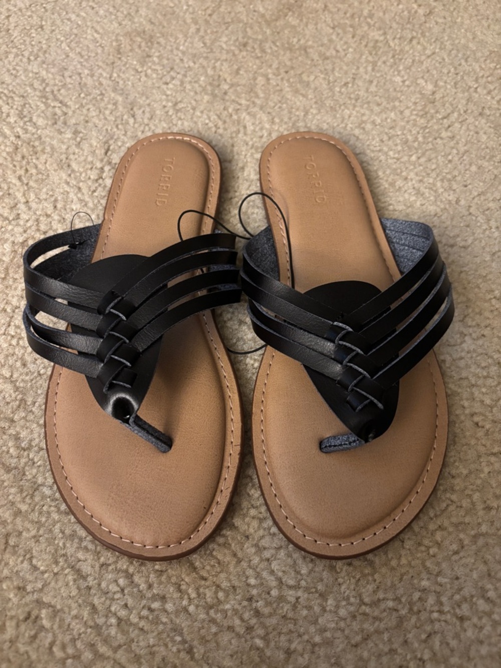 torrid Black Multi-Strap Toe-Post Sandals with Tan Footbed